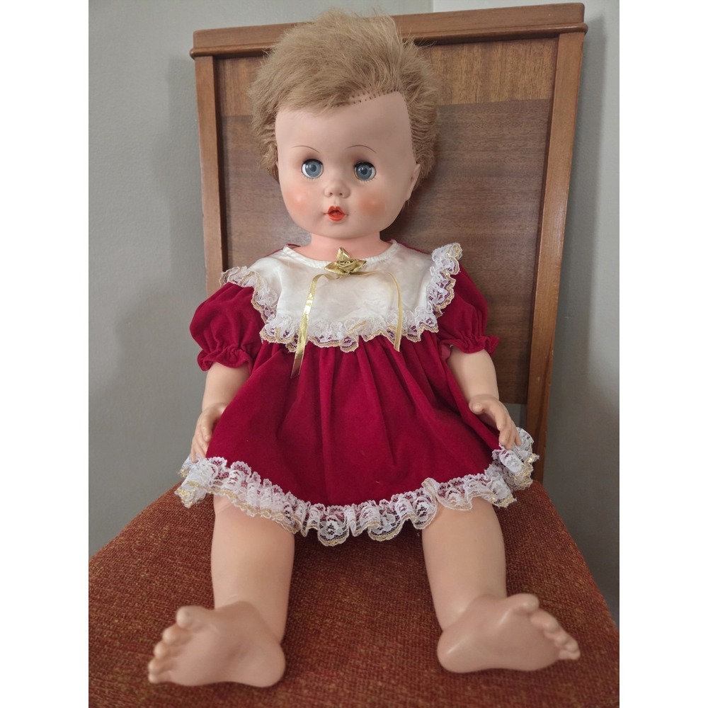Vtg 50s 60s Drink And Wet Doll Eyes Close Blue Eyes‎ Reddish Brown Hair